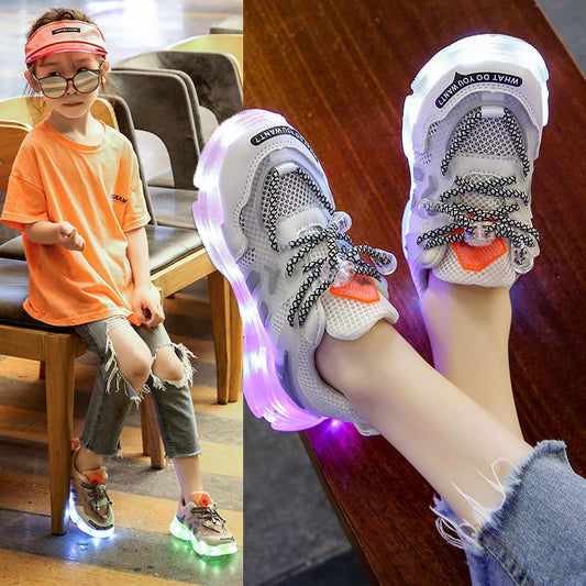 USB Charging Glowing Girls Sneakers Children Casual Shoes - SMARTMARTNZ