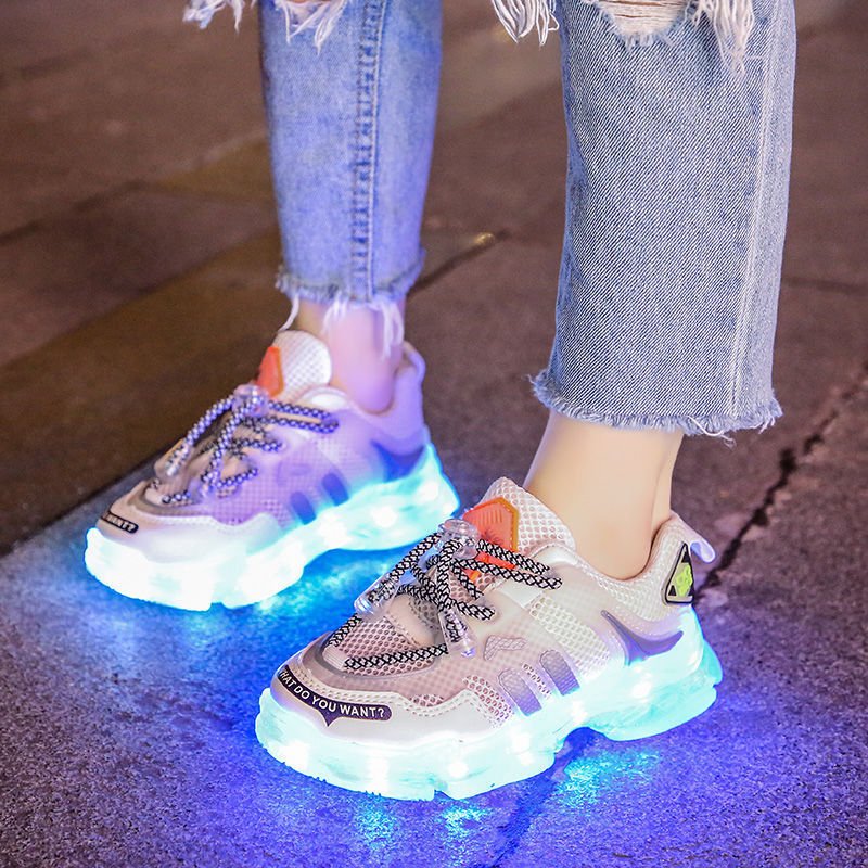 USB Charging Glowing Girls Sneakers Children Casual Shoes - SMARTMARTNZ