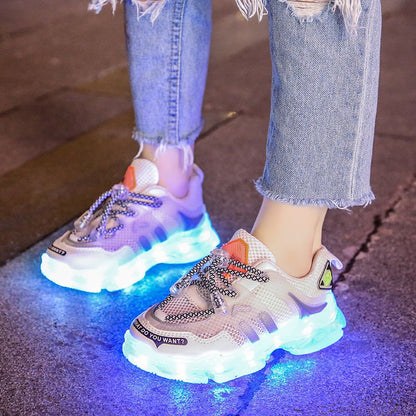 USB Charging Glowing Girls Sneakers Children Casual Shoes - SMARTMARTNZ