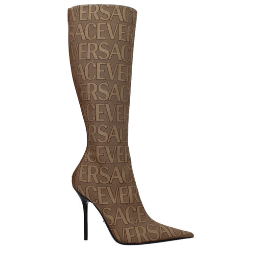 Versace Beige Fabric High Heel Boots - SMARTMARTNZ