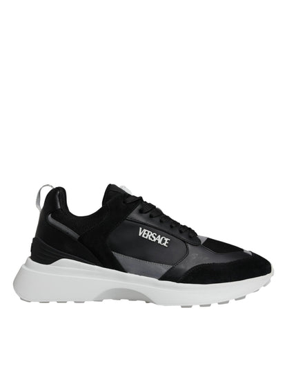 Versace Black Canvas Quad Fabric Medusa Low Top Sneaker Shoes - SMARTMARTNZ
