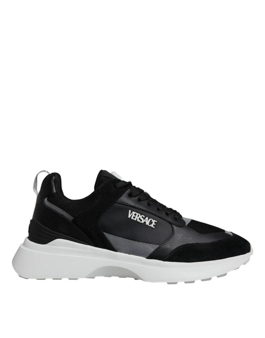 Versace Black Canvas Quad Fabric Medusa Low Top Sneaker Shoes - SMARTMARTNZ