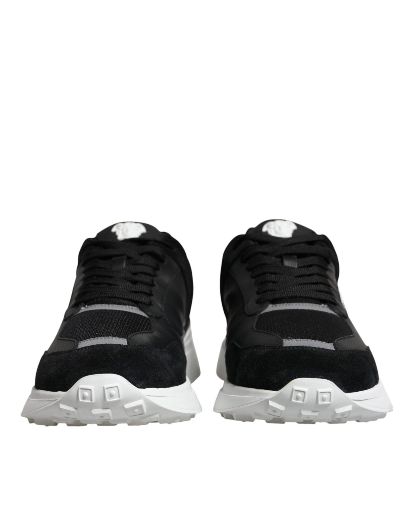 Versace Black Canvas Quad Fabric Medusa Low Top Sneaker Shoes - SMARTMARTNZ