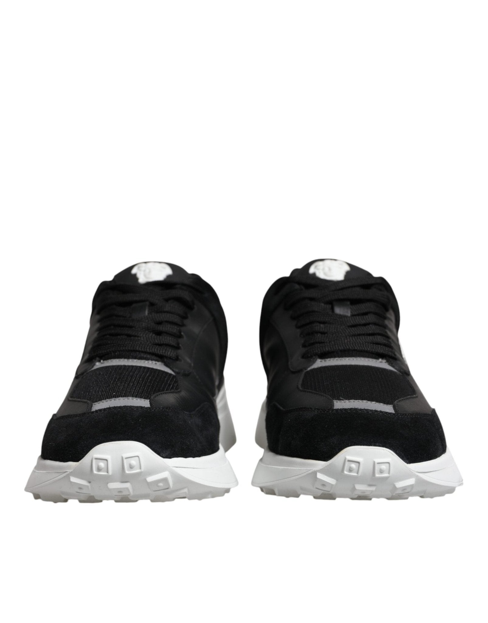 Versace Black Canvas Quad Fabric Medusa Low Top Sneaker Shoes - SMARTMARTNZ