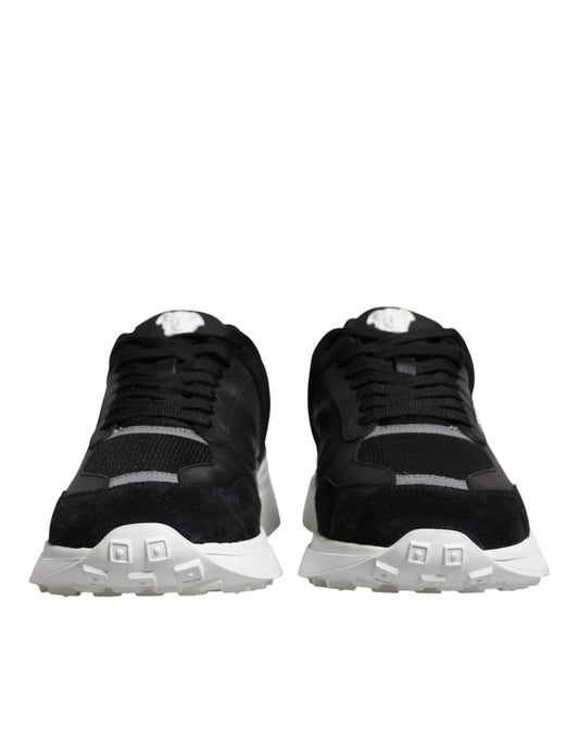 Versace Black Canvas Quad Fabric Medusa Low Top Sneaker Shoes - SMARTMARTNZ
