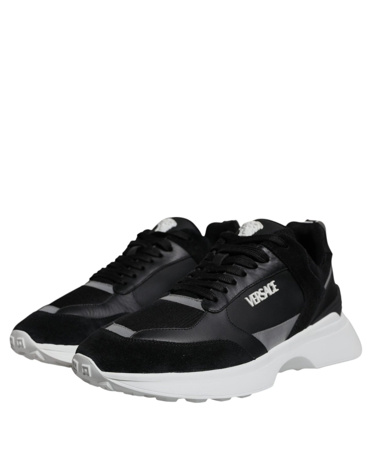 Versace Black Canvas Quad Fabric Medusa Low Top Sneaker Shoes - SMARTMARTNZ