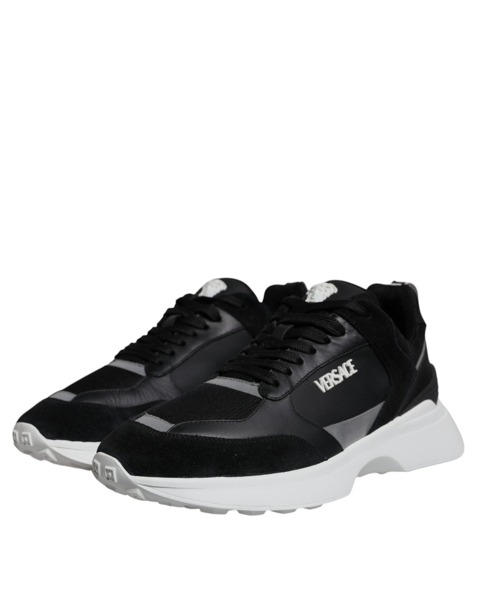 Versace Black Canvas Quad Fabric Medusa Low Top Sneaker Shoes - SMARTMARTNZ