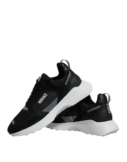 Versace Black Canvas Quad Fabric Medusa Low Top Sneaker Shoes - SMARTMARTNZ