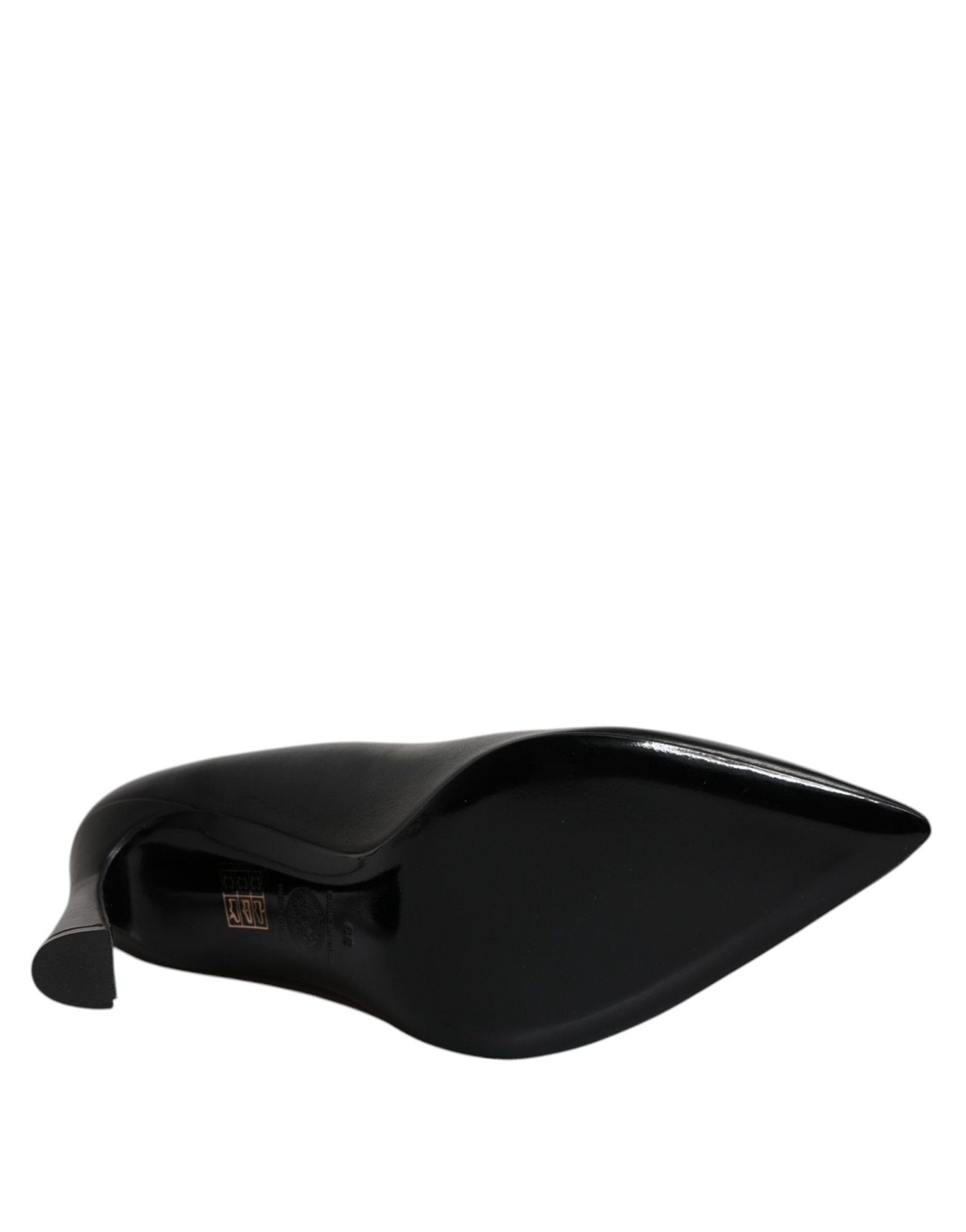 Versace Black Leather Logo Plaque High Heels Pumps Shoes - SMARTMARTNZ