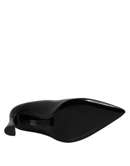 Versace Black Leather Logo Plaque High Heels Pumps Shoes - SMARTMARTNZ
