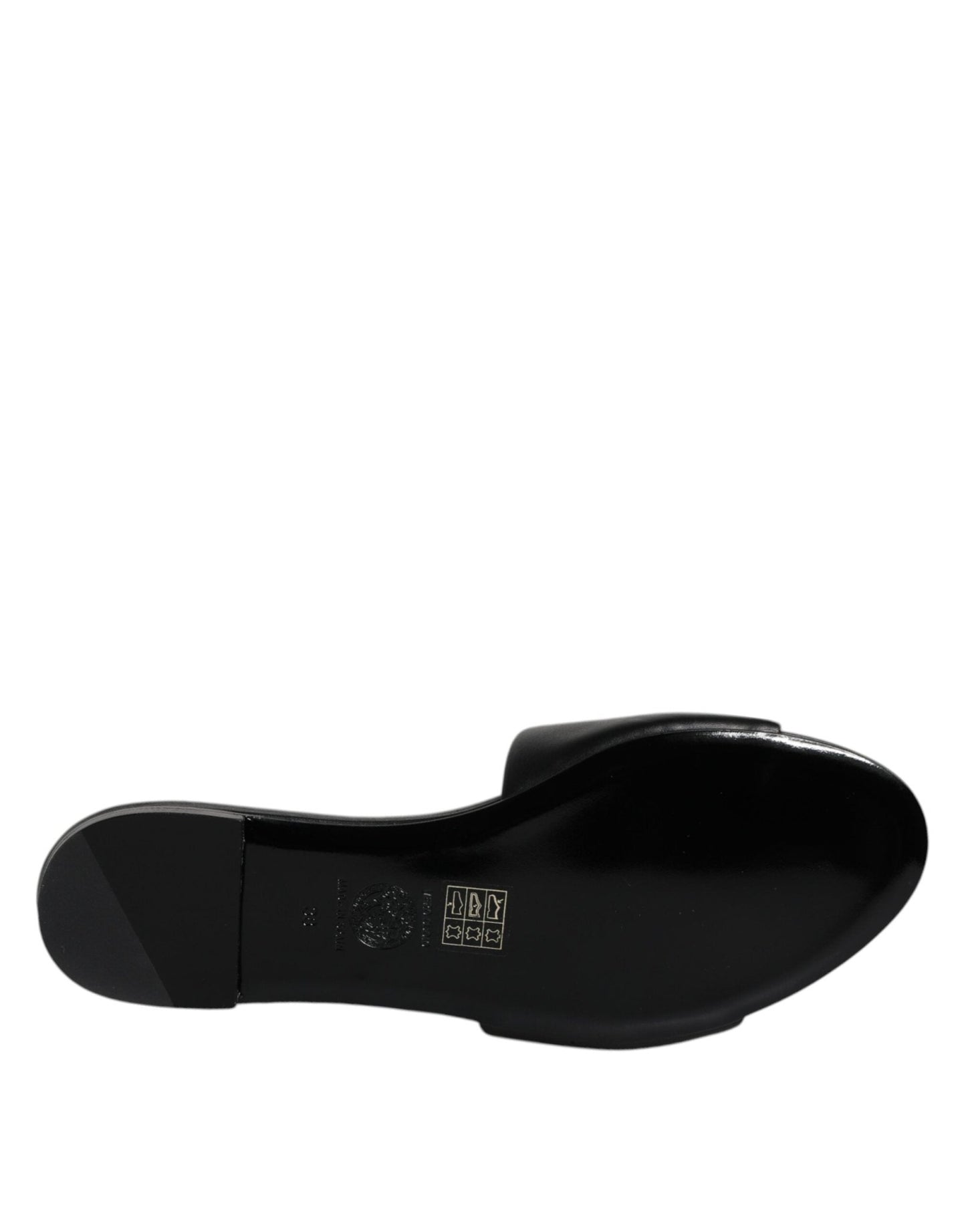 Versace Black Leather Logo Plaque Slip On Slides Flats Shoes - SMARTMARTNZ
