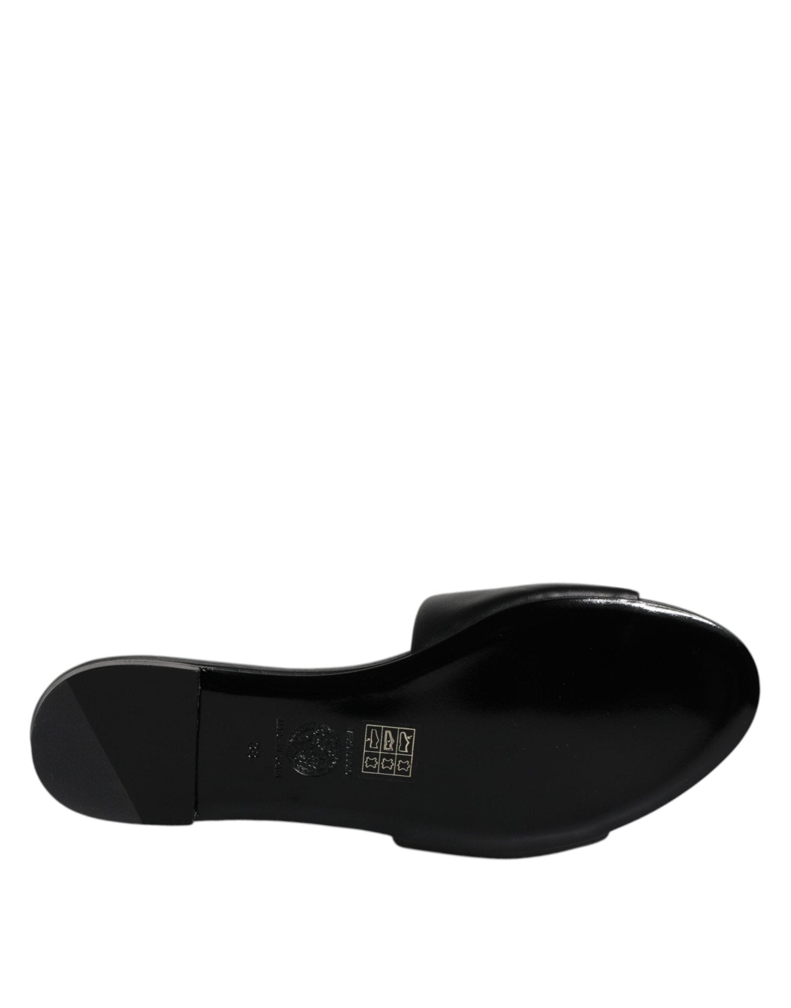 Versace Black Leather Logo Plaque Slip On Slides Flats Shoes - SMARTMARTNZ
