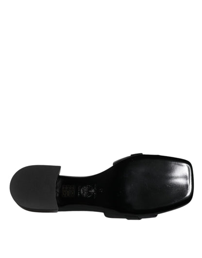 Versace Black Leather Logo Plaque Slip On Slides Flats Shoes - SMARTMARTNZ
