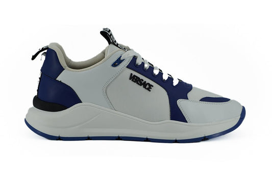Versace Elegant Blue and White Leather Sneakers - SMARTMARTNZ