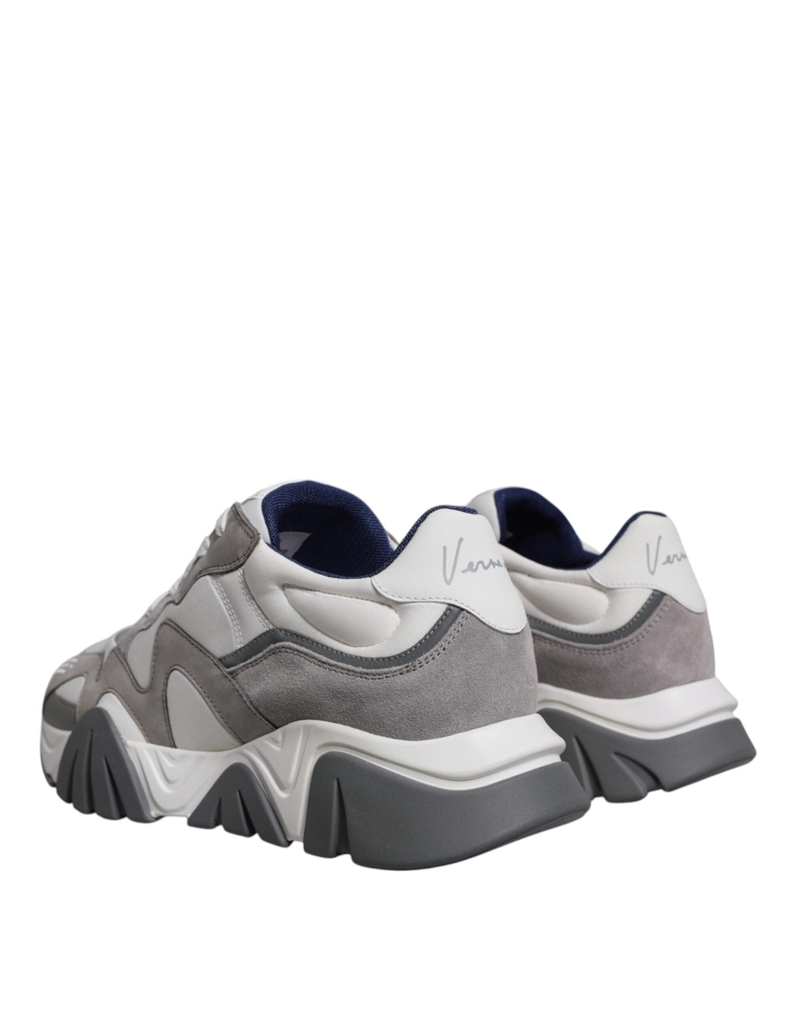 Versace Grey Leather Neoprene Chunky Low Top Squalo Sneakers Shoes - SMARTMARTNZ