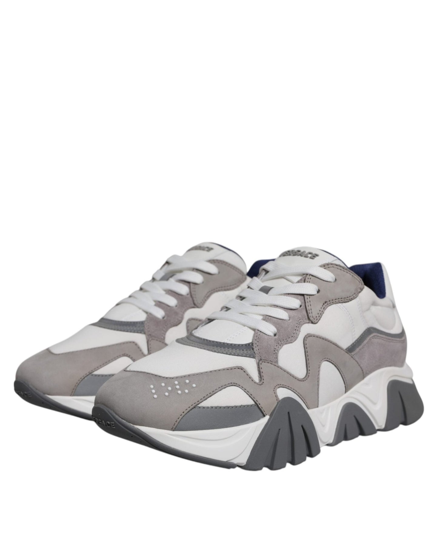 Versace Grey Leather Neoprene Chunky Low Top Squalo Sneakers Shoes - SMARTMARTNZ
