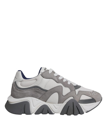 Versace Grey Leather Neoprene Chunky Low Top Squalo Sneakers Shoes - SMARTMARTNZ