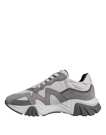 Versace Grey Leather Neoprene Chunky Low Top Squalo Sneakers Shoes - SMARTMARTNZ