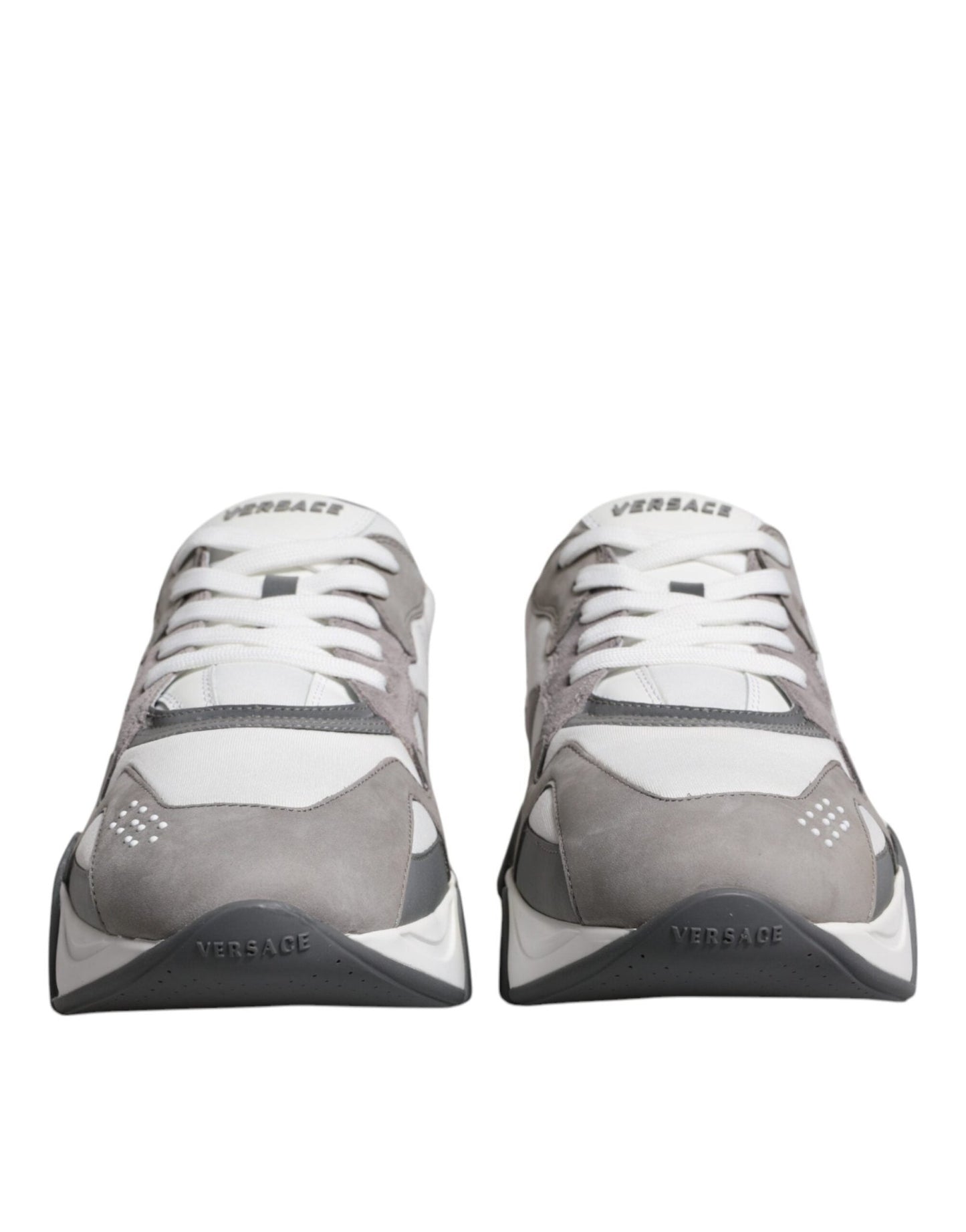 Versace Grey Leather Neoprene Chunky Low Top Squalo Sneakers Shoes - SMARTMARTNZ