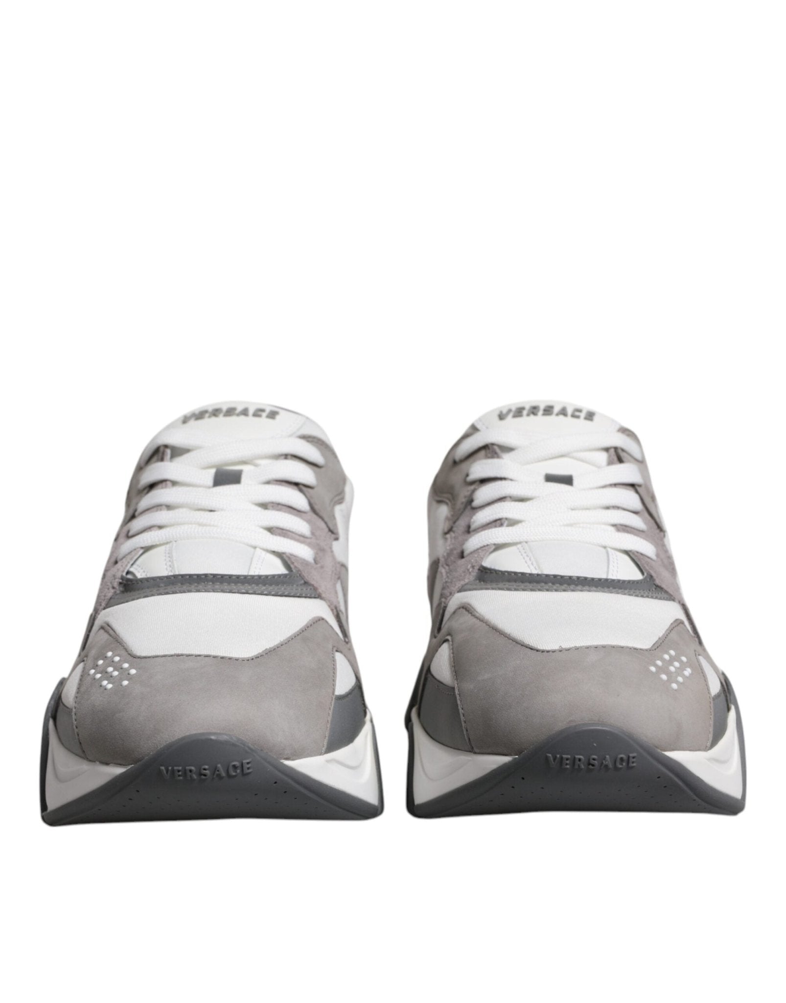 Versace Grey Leather Neoprene Chunky Low Top Squalo Sneakers Shoes - SMARTMARTNZ