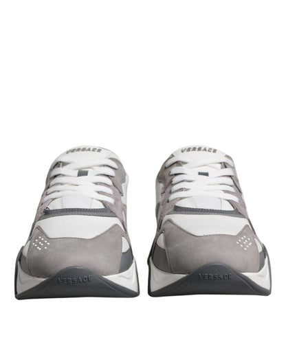 Versace Grey Leather Neoprene Chunky Low Top Squalo Sneakers Shoes - SMARTMARTNZ