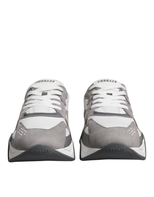 Versace Grey Leather Neoprene Chunky Low Top Squalo Sneakers Shoes - SMARTMARTNZ