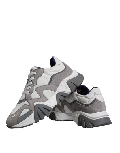 Versace Grey Leather Neoprene Chunky Low Top Squalo Sneakers Shoes - SMARTMARTNZ