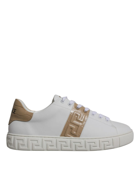 Versace White Brown Greca Print TPU Low Top Men Sneakers Shoes - SMARTMARTNZ