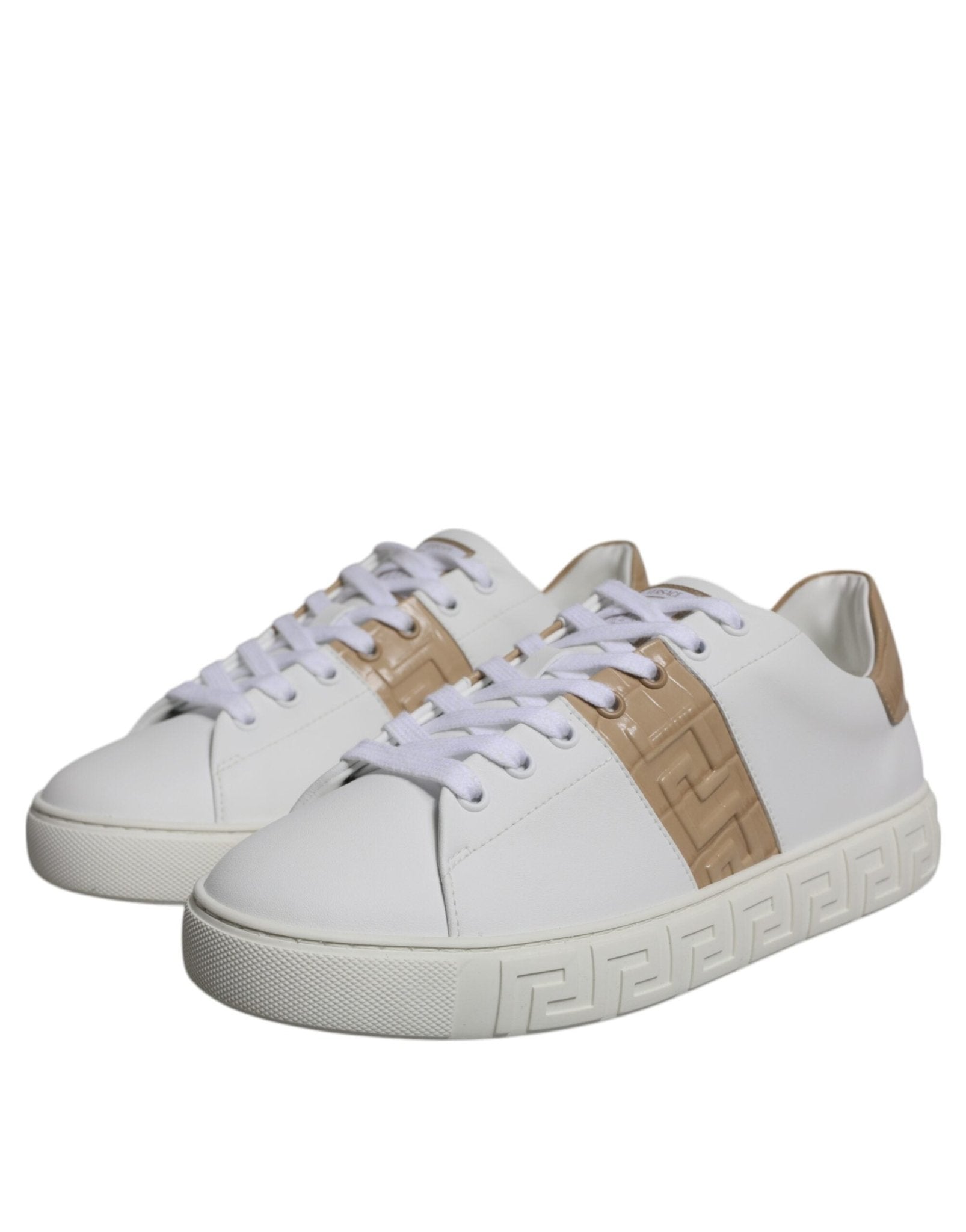 Versace White Brown Greca Print TPU Low Top Men Sneakers Shoes - SMARTMARTNZ