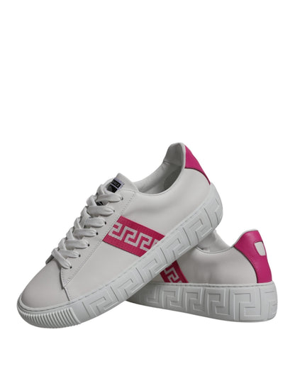 Versace White Pink Greca Print Platform Low Top Sneakers Shoes - SMARTMARTNZ