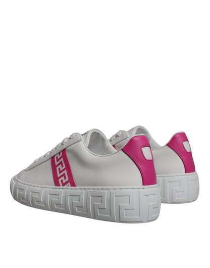 Versace White Pink Greca Print Platform Low Top Sneakers Shoes - SMARTMARTNZ