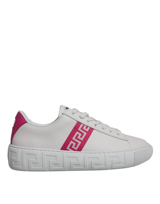 Versace White Pink Greca Print Platform Low Top Sneakers Shoes - SMARTMARTNZ