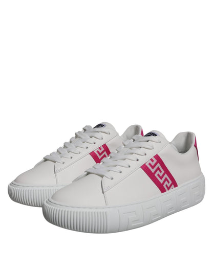 Versace White Pink Greca Print Platform Low Top Sneakers Shoes - SMARTMARTNZ