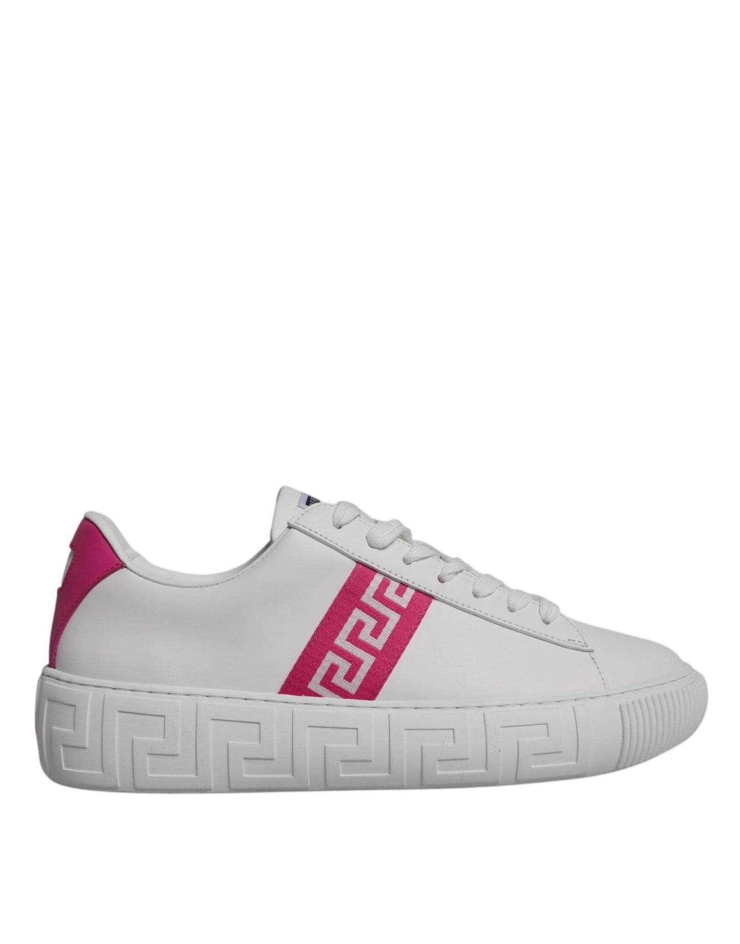 Versace White Pink Greca Print Platform Low Top Sneakers Shoes - SMARTMARTNZ
