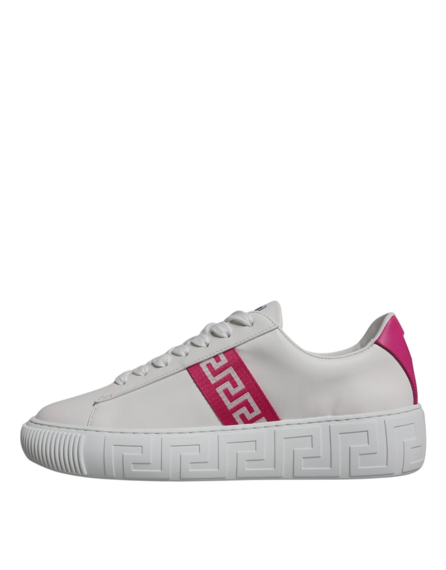 Versace White Pink Greca Print Platform Low Top Sneakers Shoes - SMARTMARTNZ