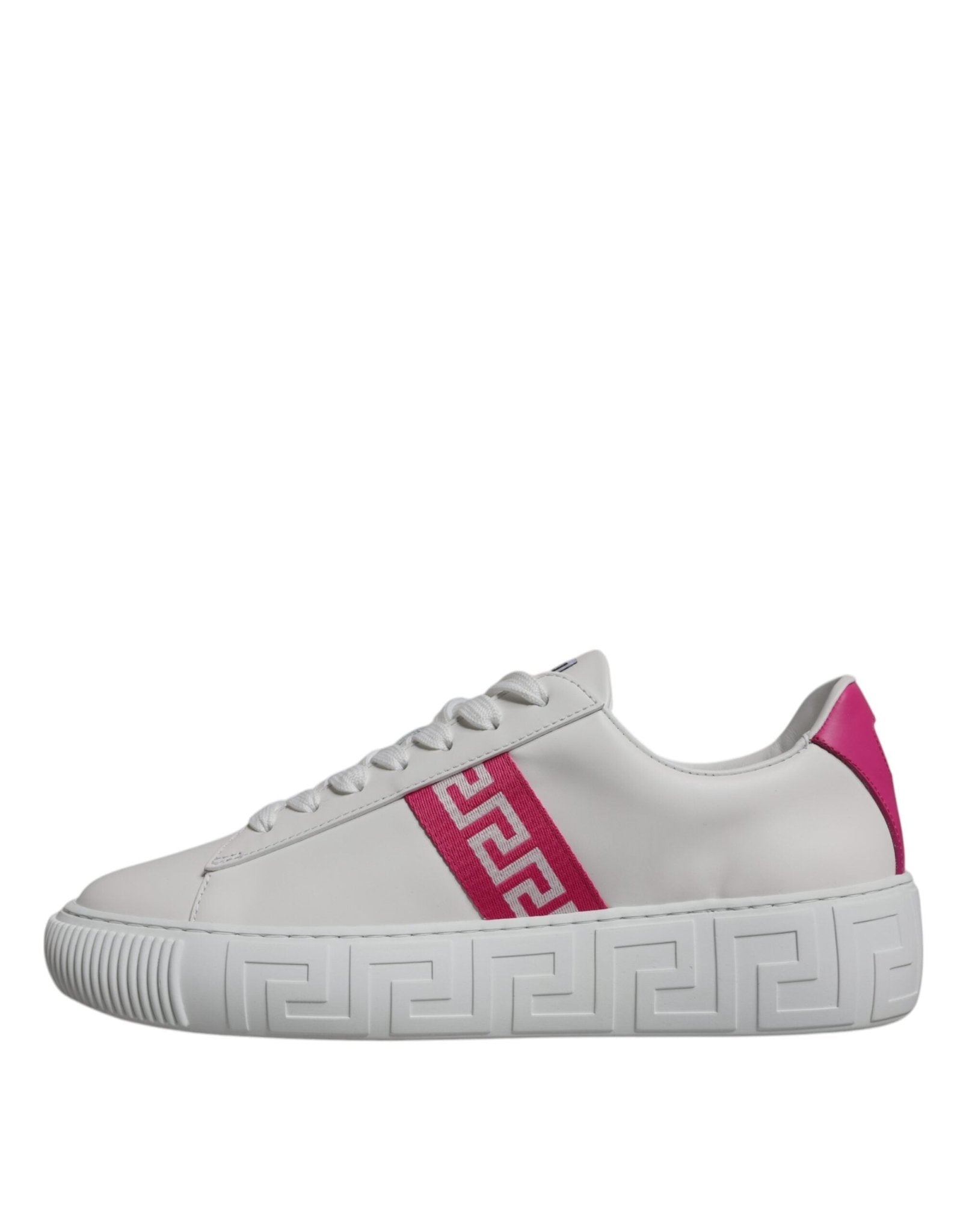 Versace White Pink Greca Print Platform Low Top Sneakers Shoes - SMARTMARTNZ
