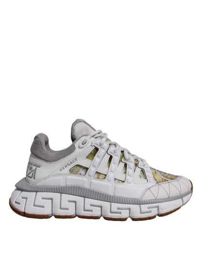 Versace White Trigreca Barocco Print Low Top Sneakers Shoes - SMARTMARTNZ