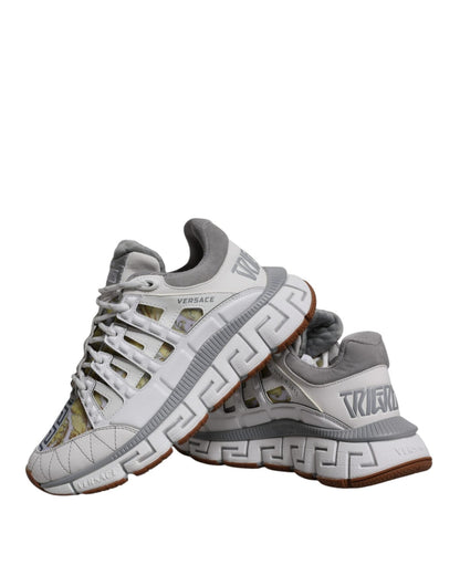 Versace White Trigreca Barocco Print Low Top Sneakers Shoes - SMARTMARTNZ