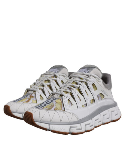 Versace White Trigreca Barocco Print Low Top Sneakers Shoes - SMARTMARTNZ