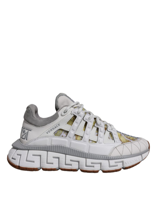 Versace White Trigreca Barocco Print Low Top Sneakers Shoes - SMARTMARTNZ