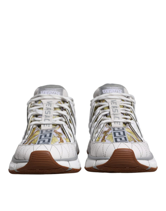 Versace White Trigreca Barocco Print Low Top Sneakers Shoes - SMARTMARTNZ