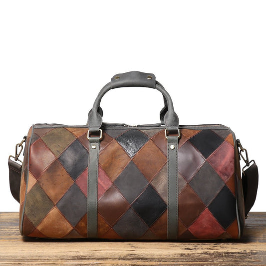 Vintage Men's Leather Rhombus Portable Travel Bag - SMARTMARTNZ