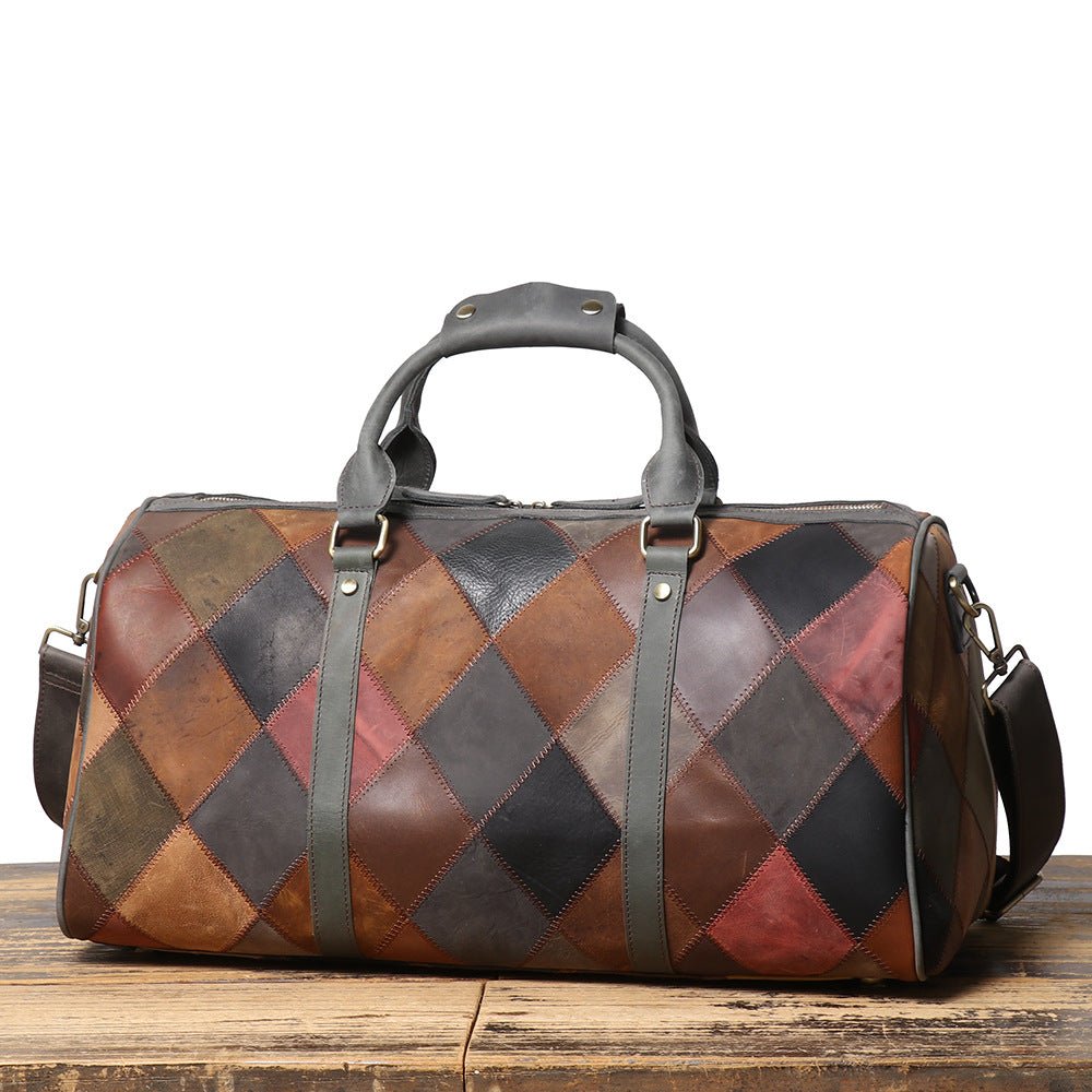 Vintage Men's Leather Rhombus Portable Travel Bag - SMARTMARTNZ