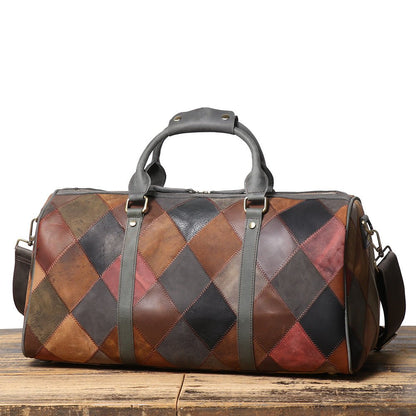 Vintage Men's Leather Rhombus Portable Travel Bag - SMARTMARTNZ