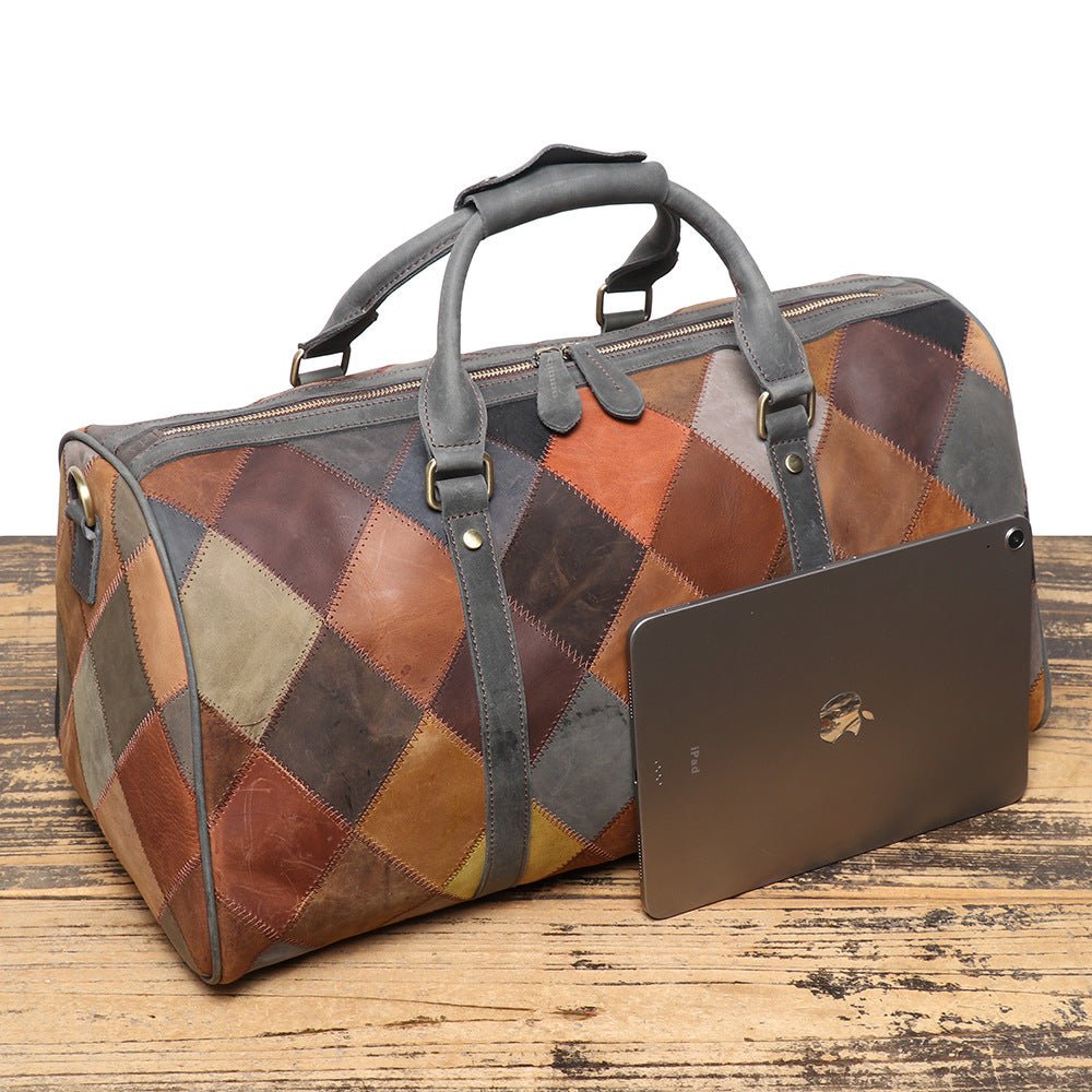 Vintage Men's Leather Rhombus Portable Travel Bag - SMARTMARTNZ