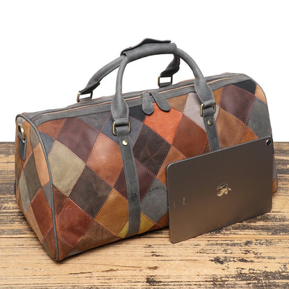 Vintage Men's Leather Rhombus Portable Travel Bag - SMARTMARTNZ