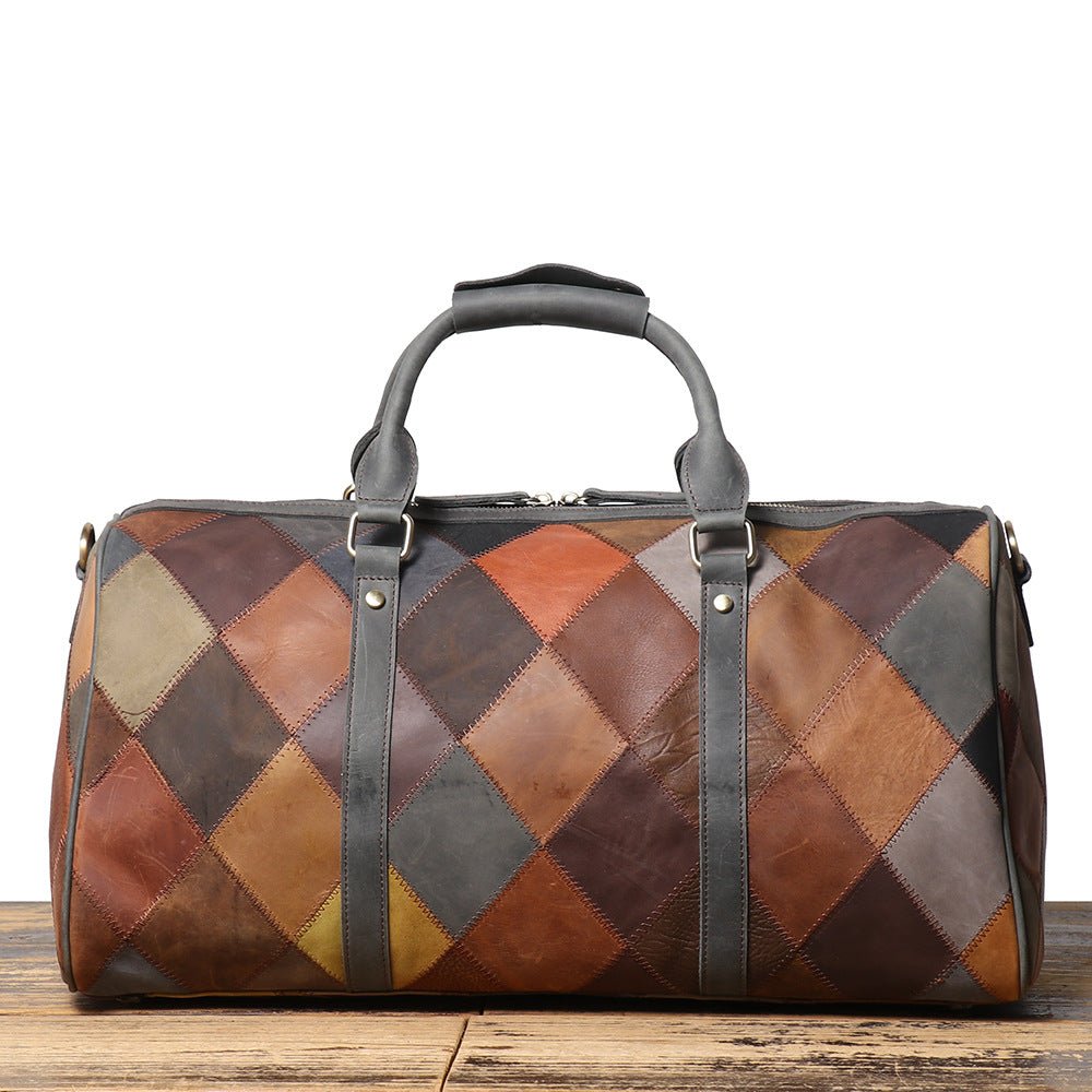 Vintage Men's Leather Rhombus Portable Travel Bag - SMARTMARTNZ