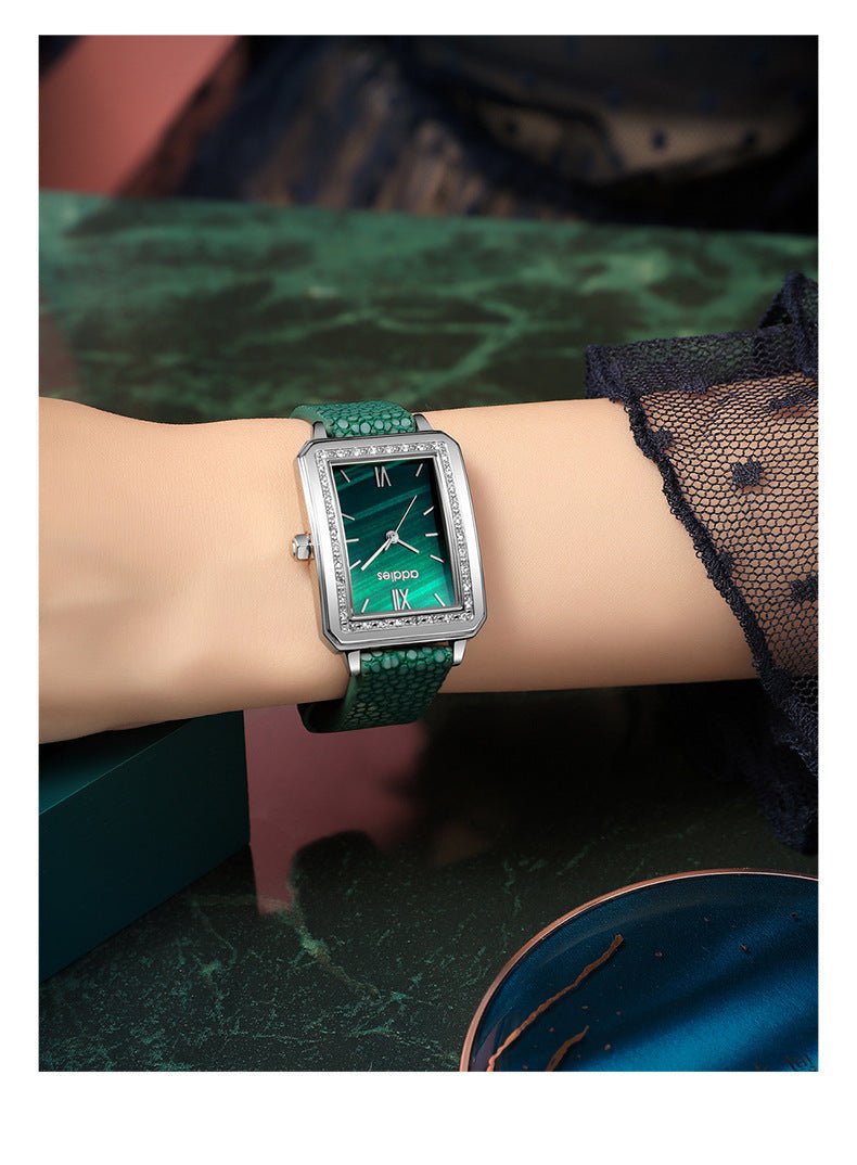 Women’s Exquisite Small Green Square Watch Set – Elegant Gift Box - SMARTMARTNZ
