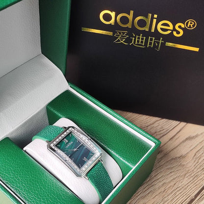 Women’s Exquisite Small Green Square Watch Set – Elegant Gift Box - SMARTMARTNZ