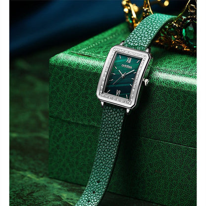 Women’s Exquisite Small Green Square Watch Set – Elegant Gift Box - SMARTMARTNZ